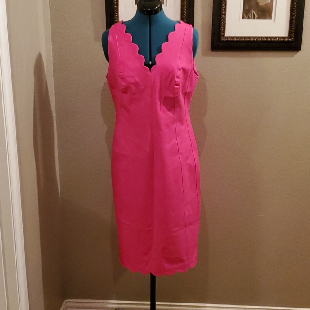 Hot pink stretch fitted sleeveless dress